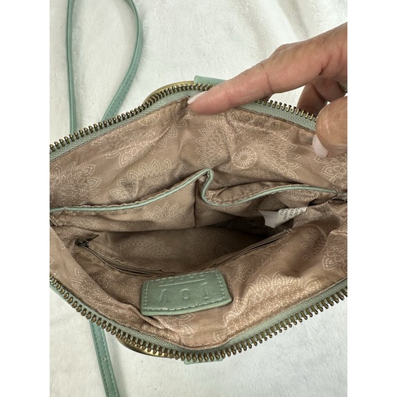 Susan Joy Vegan Leather Gold Ring Handle Bag Purse Zipper Strap Light Green - Picture 16 of 16